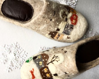 Войлочные тапочки - женские тапочки - Домашняя обувь - Эко тапочки - тапочки из войлочной шерсти - Рождественский подарок
