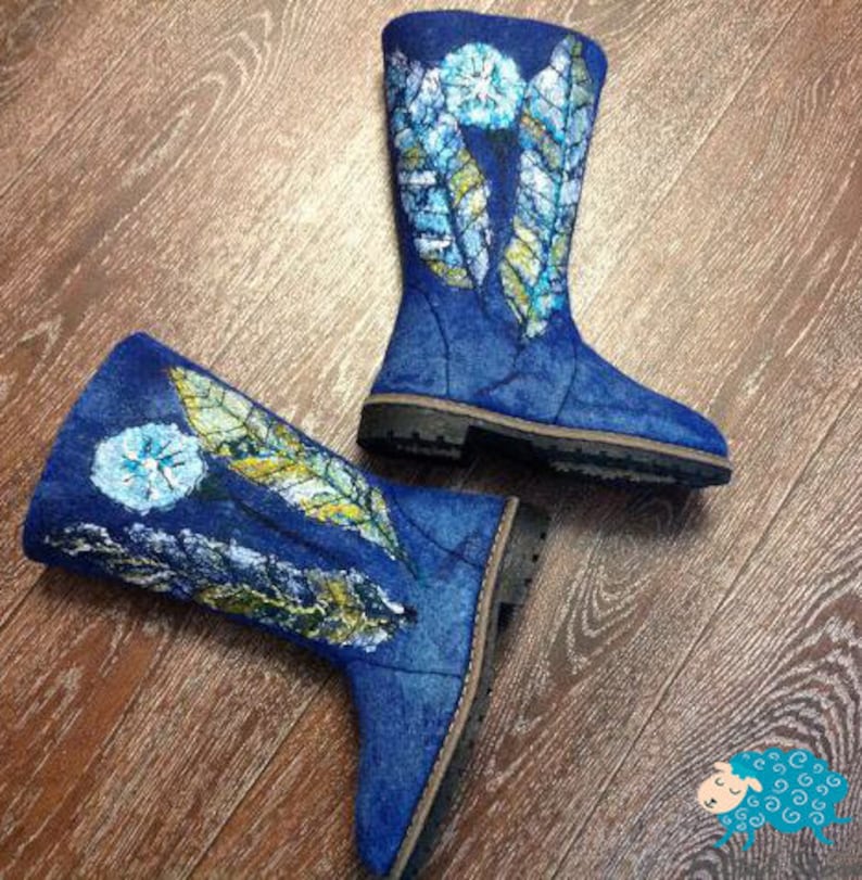 Eco boots Blue boots Snow Boots Women boots Felted boots Warm boots Winter boots