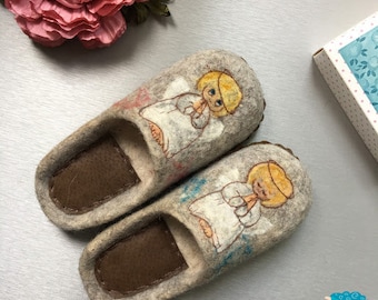 Felted тапочки - женщины тапочки - Главная обувь - Эко тапочки - войлок шерстяные тапочки -Рождественский подарок - Ангел тапочки
