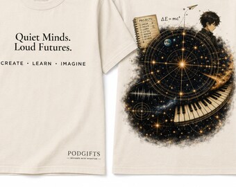Quiet Minds Loud Futures T-Shirt, Celestial Music Science Graphic Tee