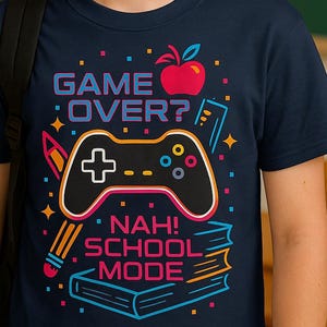 Game Over Back to School Shirt | Funny Gamer First Day Tee | Video Game Shirt for Boys or Girls | Kids Gaming Gift
