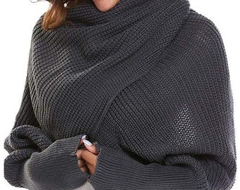 knitted shawl with sleeves