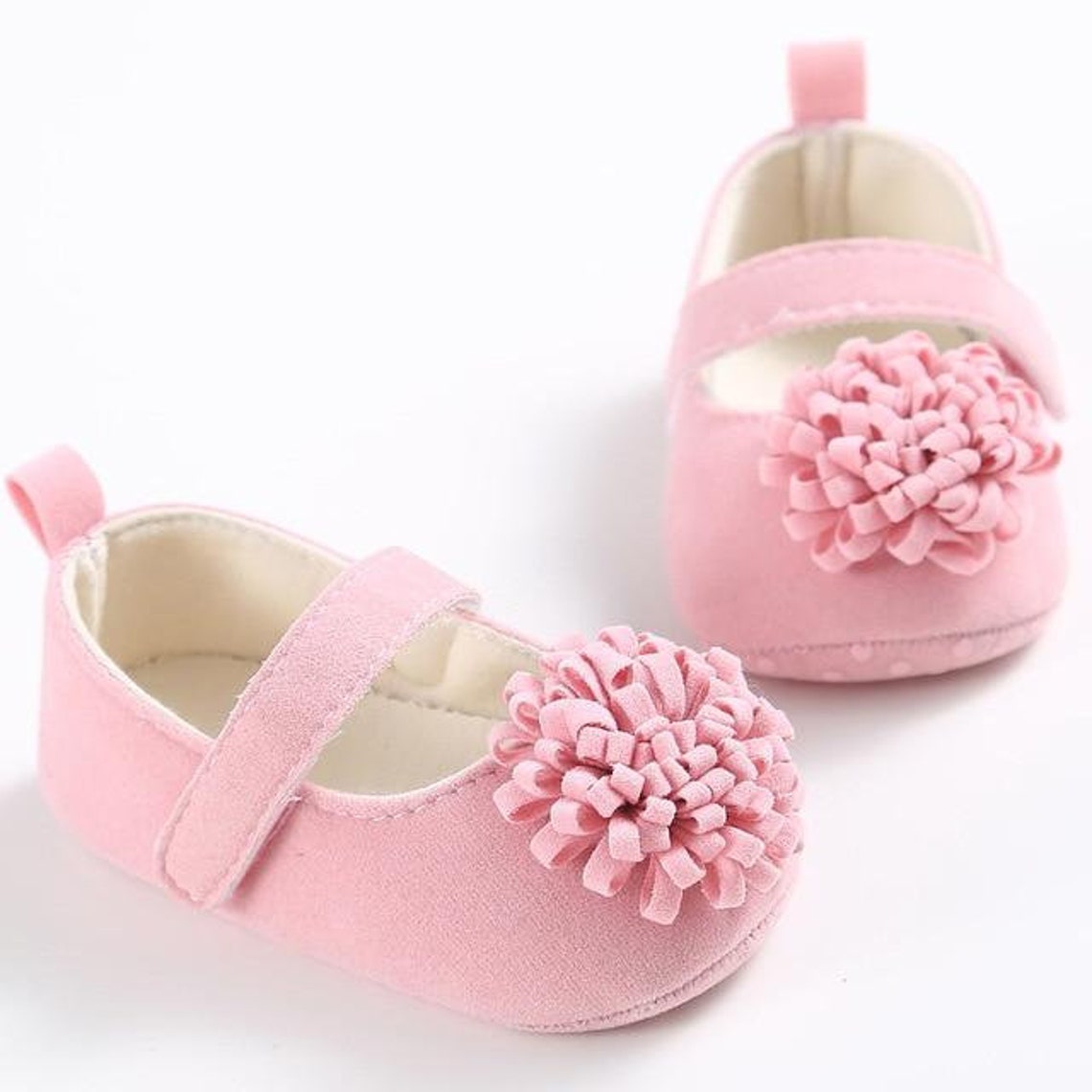 Baby Girl Shoes, Baby Girl Crib Shoes, Mary Jane Pom Pom Flower Crib