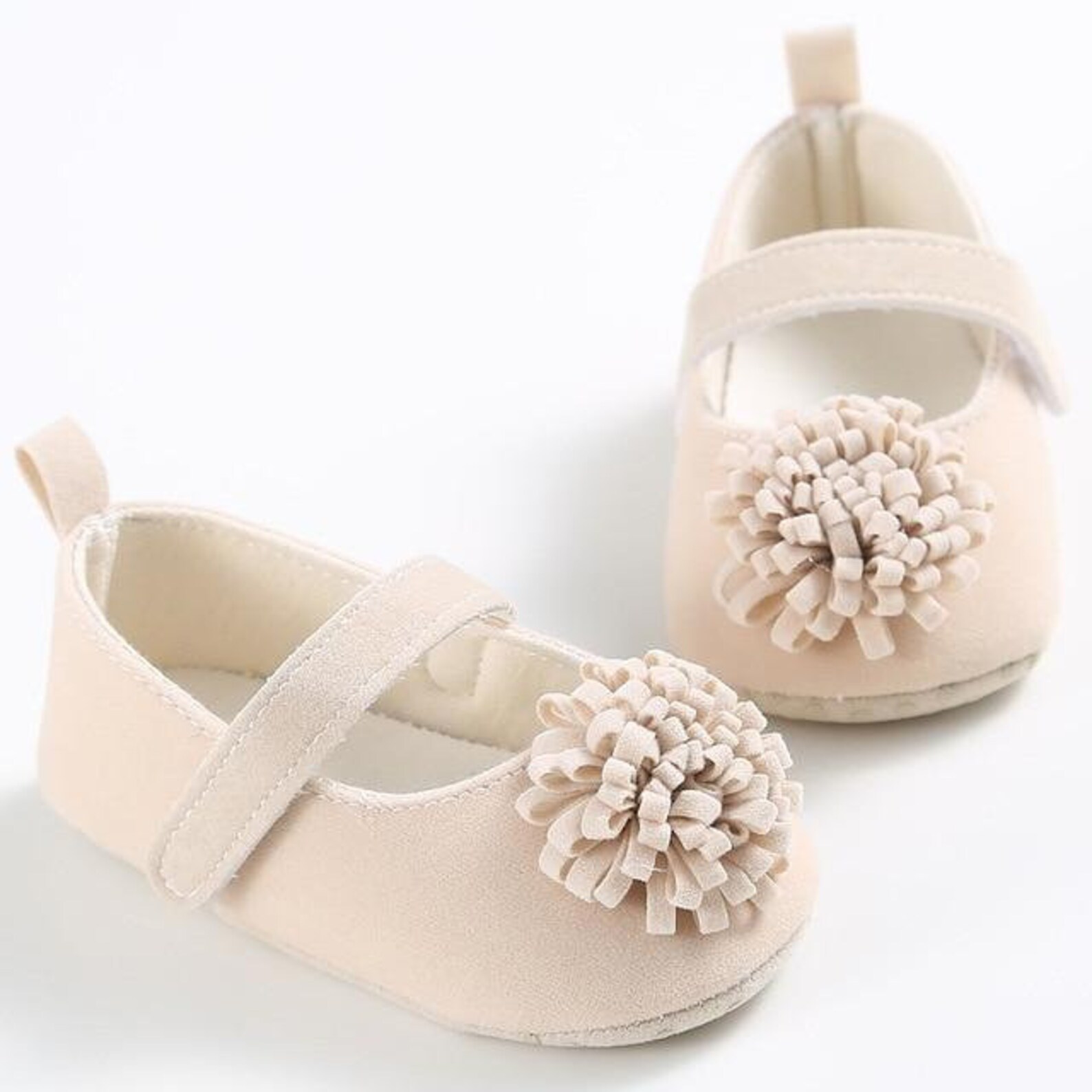 Baby Girl Shoes, Baby Girl Crib Shoes, Mary Jane Pom Pom Flower Crib