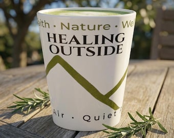 Healing Outside Latte Mug | Christian Nature Coffee Mug | Faith Wellness Gift | Fresh Air Quiet Prayer Tea Cup | 12 oz Ceramic Mug