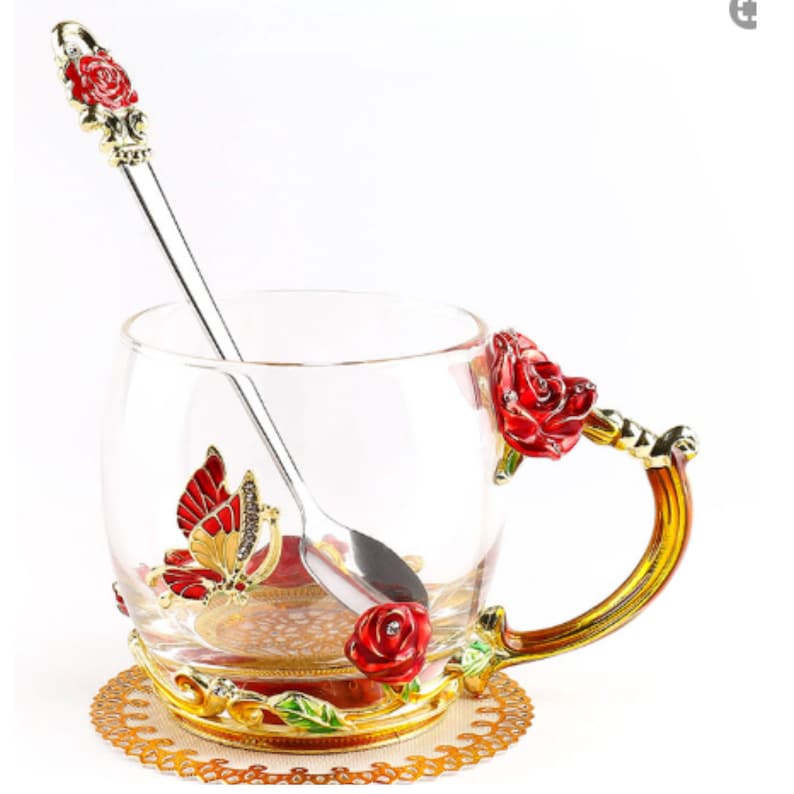 Novelty Enamel Coffee Cup Mug with Handle Flower Tea Glass Etsy