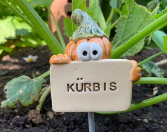 Garden stakes, herb stakes, vegetable stakes, bed stakes, ceramic plant labels, pumpkins