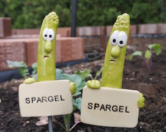 Garden stakes, herb stakes, vegetable stakes, bed stakes, ceramic plant markers, asparagus