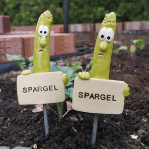Gartenstecker Kräuterstecker Gemüsestecker Beetstecker Keramik Pflanzenschild Spargel