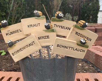 Herb marker with potato beetle, vegetable marker, garden marker, ceramic plant sign