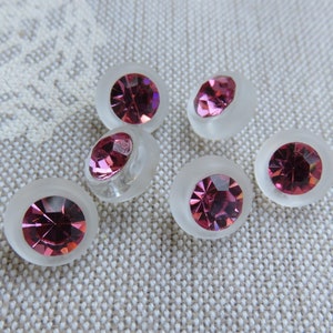 6 pequenos botões de vidro de strass elegantes anos 60 11 mm botões antigos de colecionador estoque não utilizado