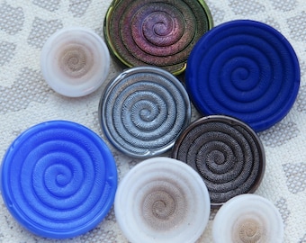 8 botones de cristal espiral vintage, de 13 mm a 23 mm, botones antiguos de coleccionista, existencias sin usar, Neugablonz, Kaufbeuren