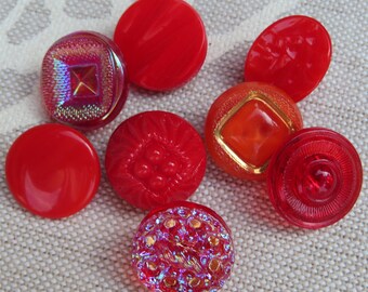 Various red vintage glass buttons, 13.5 mm, old collector's buttons, 1960s, Neugablonz, unused stock, Germany, NOS