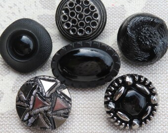 Black and silver glass buttons, 18 mm, elegant 1960s vintage collector's buttons, Neugablonz