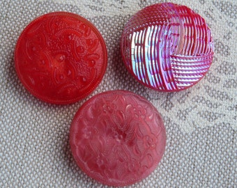 large red pink vintage glass buttons 22 mm old collector's buttons Neugablonz Germany unused stock