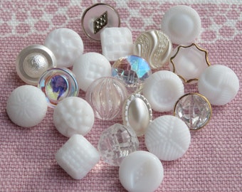 Minis White 20 vintage glass buttons set 9 mm - 11 mm vintage collector's buttons Neugablonz unused stock item