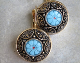 Oriental pattern 50s earrings earrings vintage glass cabochon