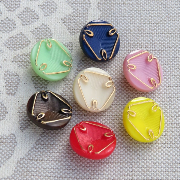 vintage glass buttons old collector buttons 13.5 mm triangle pattern 60s unused stock same design Neugablonz