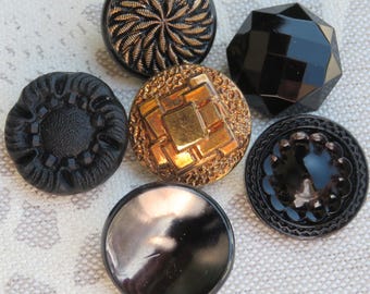 Elegantes pomos de cristal vintage de 18 mm, negro/dorado, Neugablonz, Alemania, nuevos en stock.