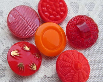 Botones de cristal vintage rojos, 18 mm, antiguos botones de colección, años 60, Neugablonz, stock sin usar, Alemania.