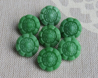 green flowers vintage glass buttons 13.5 mm old collector's buttons children's buttons unused stock NOS Neugablonz Kaufbeuren