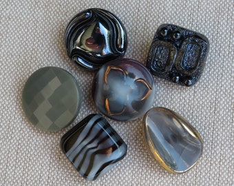 anthracite vintage glass buttons old collector buttons 18 mm Neugablonz 50s nos