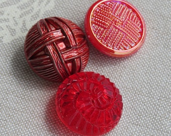 large red vintage glass buttons 22 mm old collector's buttons Neugablonz Germany unused stock