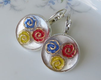 drei Blümle romantic 50s earrings vintage glass button glass cabochon upcycling handicrafts limited edition