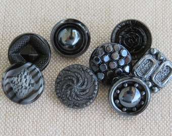 various anthracite vintage glass buttons 13.5 mm old collector's buttons 60s Neugablonz unused stock Germany NOS