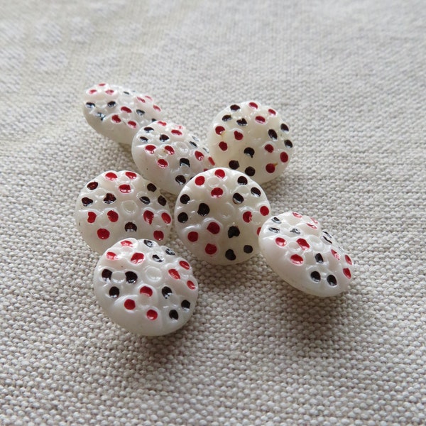 Dots white vintage glass buttons 13.5 mm with hand-colored dots, old collector's buttons Neugablonz