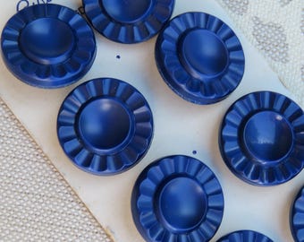 Cardboard cards with dark blue opaque glass buttons, 18 mm, vintage 1960s