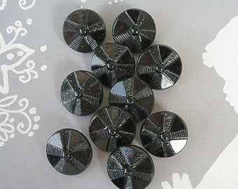 10 vintage glass buttons black 13.5 mm collector's buttons 1930s old handmade unused stock item Germany Neugablonz