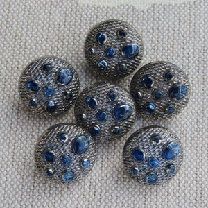 Silver coated glass buttons 13.5 mm with bright blue glass dots elegant 60s old collector's buttons Neugablonz image 1