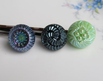 Set of 3 rare glass buttons in the hair (19) different patterns individual hair accessories upcycling handmade