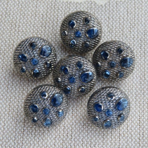 Silver coated glass buttons 13.5 mm with bright blue glass dots elegant 60s old collector's buttons Neugablonz image 2