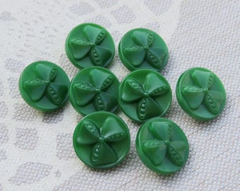Green vintage glass buttons, bow design, 13.5 mm, old collector's buttons, 1960s, Germany, Neugablonz, NOS