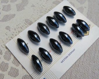 Card with 12 anthracite-coated vintage glass buttons, 13.5 mm x 5 mm, old collector's buttons, 1950s buttons, Neugablonz