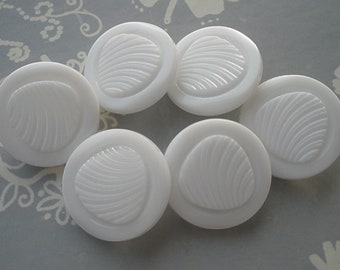 6 large white vintage glass buttons 23 mm old collector's buttons 50s Neugablonz