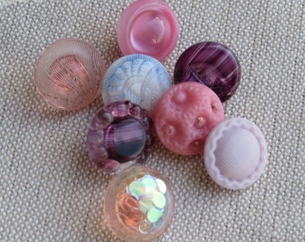 pink / purple vintage glass buttons 13.5 mm old collector's buttons 60s stock items Germany Neugablonz NOS