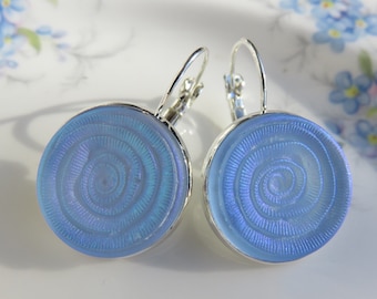 delicate 50s earrings blue frosted matt earrings mandala glass cabochon hair accessories upcycling handicrafts limited edition