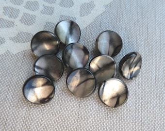 Elegantes pomos de cristal vintage, 11 mm, jaspeado negro/dorado, Neugablonz, Alemania, nuevos en stock.