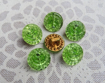 Crystal green vintage glass buttons, mirrored back, 14 mm, old collector's buttons, 1960s vintage buttons, Neugablonz, unused stock.