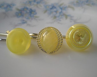 Juego de 3 botones de cristal vintage amarillos en el pelo (2) pinza para el pelo pinza para el pelo