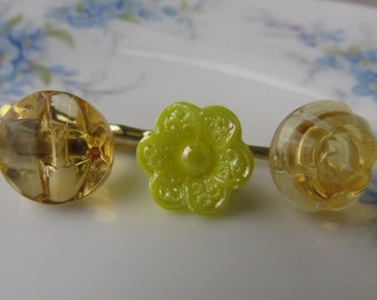 Set of 3 yellow vintage glass buttons in hair (10) hairpin clip hair clip