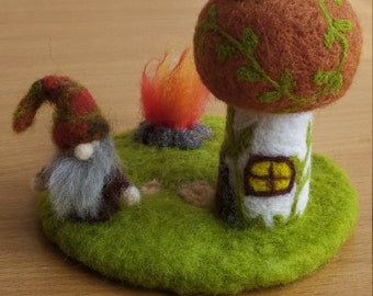 Mushroom figurine, Gnome house, Woodland mushroom, Gnome figurine, Forest Mushroom, Felt mushroom decor, Sculpture gnome and mushroom