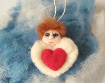 Needle Felted Wool Angel Figurine, Hanging Angel Charm, Felt Amur, Gift for Her