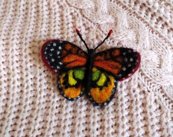 Butterfly figurine, Monarch butterfly brooch, Felted brooch, Needle felted butterfly, Butterfly pin, felted brooch, Felted jewelry