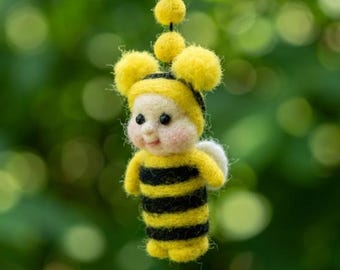 Needle Felted Bee Baby Ornament,Сar Keychain Wool Bumblebee, Hanging Mobile Element, Nursery Decor