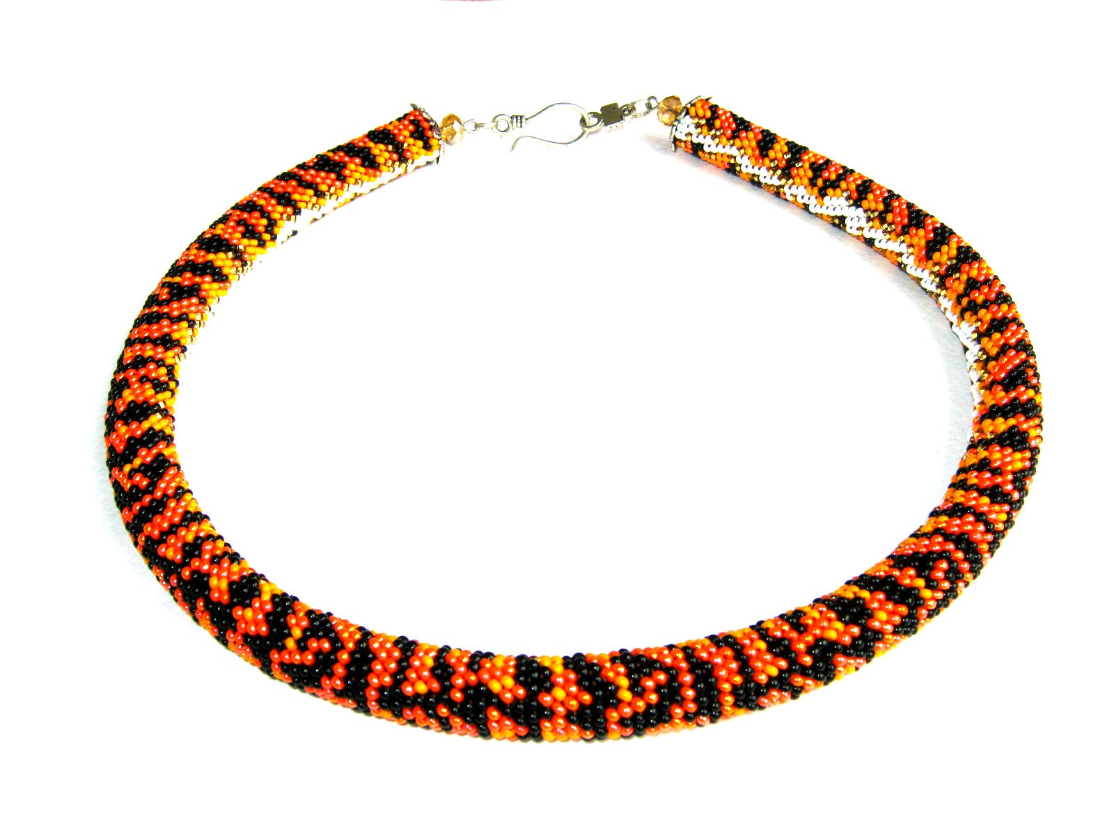 Bead crochet necklace safari animal print wild cat tiger print Etsy