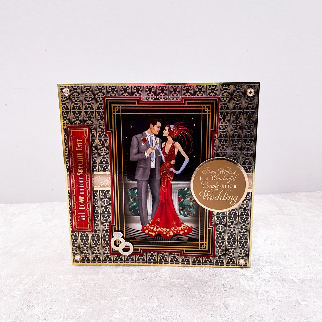 Art Deco Couple Card: Handmade Wedding Anniversary Engagement Card - Etsy